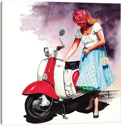 Fifties Lambretta Girl Canvas Art Print - Peter Williams