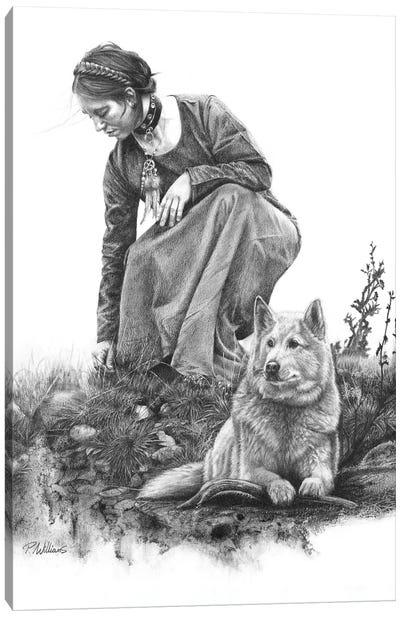 Guardian Spirit Wolf Drawing Canvas Art Print - Native American Décor