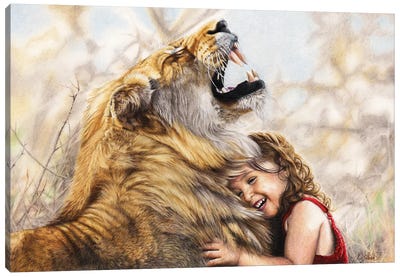 Roaring With Laughter Canvas Art Print - Lion Art