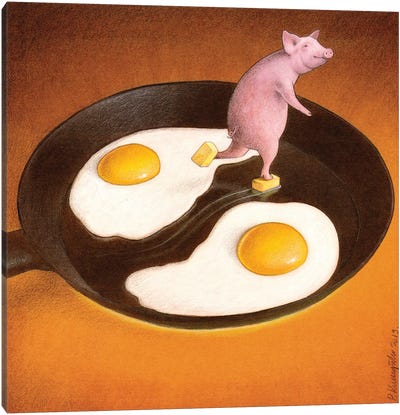 Eggs With Bacon Canvas Art Print - Pig Art