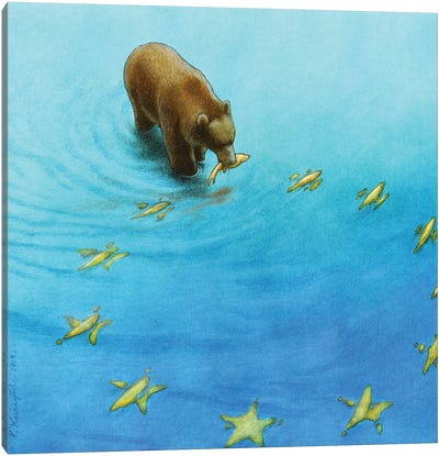 Eu Fishing Canvas Art Print - Grizzly Bear Art