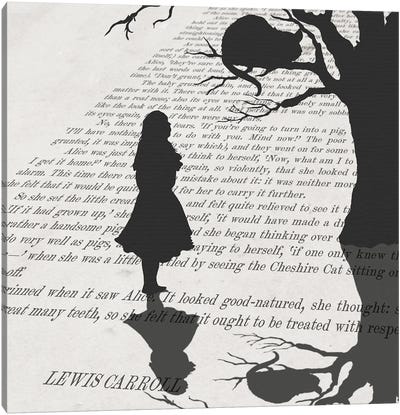 Alice and the Mischievous Grin Canvas Art Print - Black & White Pop Culture Art