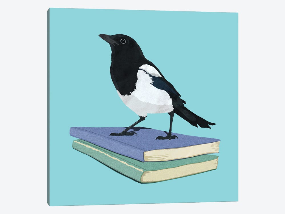Magpie Librarian by Peter Walters 1-piece Canvas Artwork