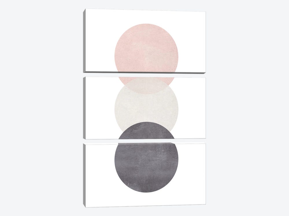 Cotton Pink And Grey Circles by Pixy Paper 3-piece Canvas Print