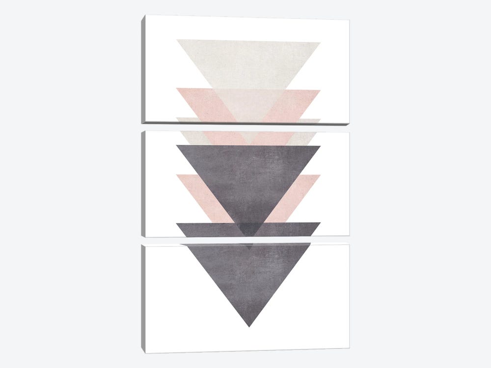 Cotton Pink And Grey Triangles by Pixy Paper 3-piece Canvas Print