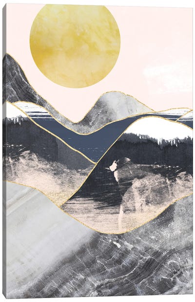 Gold Moon Navy Marble Mountains Canvas Art Print - Gold & Pink Art