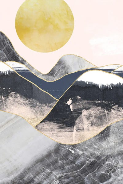 Gold & Pink: Gold Moon Navy Marble Mountains by Pixy Paper