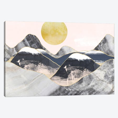 Gold Moon Navy Marble Landscape Mountains Canvas Print #PXY1015} by Pixy Paper Canvas Print