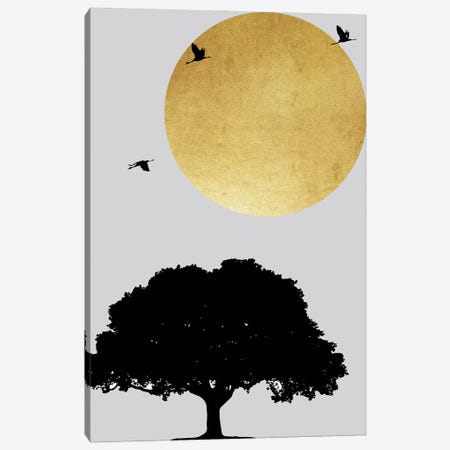 Gold Sun And Tree Abstract Canvas Print #PXY1016} by Pixy Paper Canvas Print
