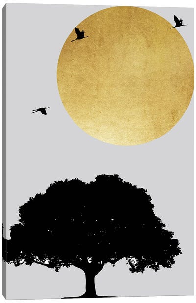 Gold Sun And Tree Abstract Canvas Art Print - Pixy Paper