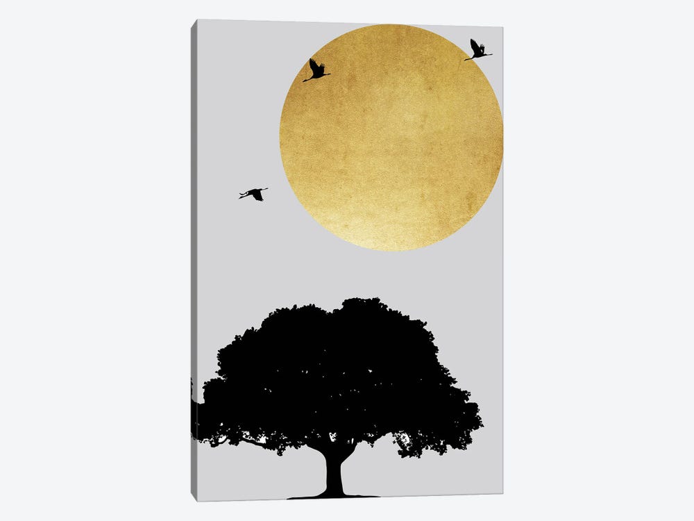 Gold Sun And Tree Abstract by Pixy Paper 1-piece Canvas Art