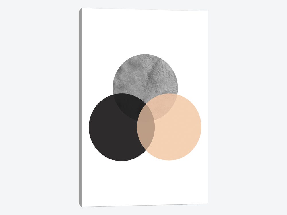 Geometric Peach And Black Circles by Pixy Paper 1-piece Canvas Wall Art