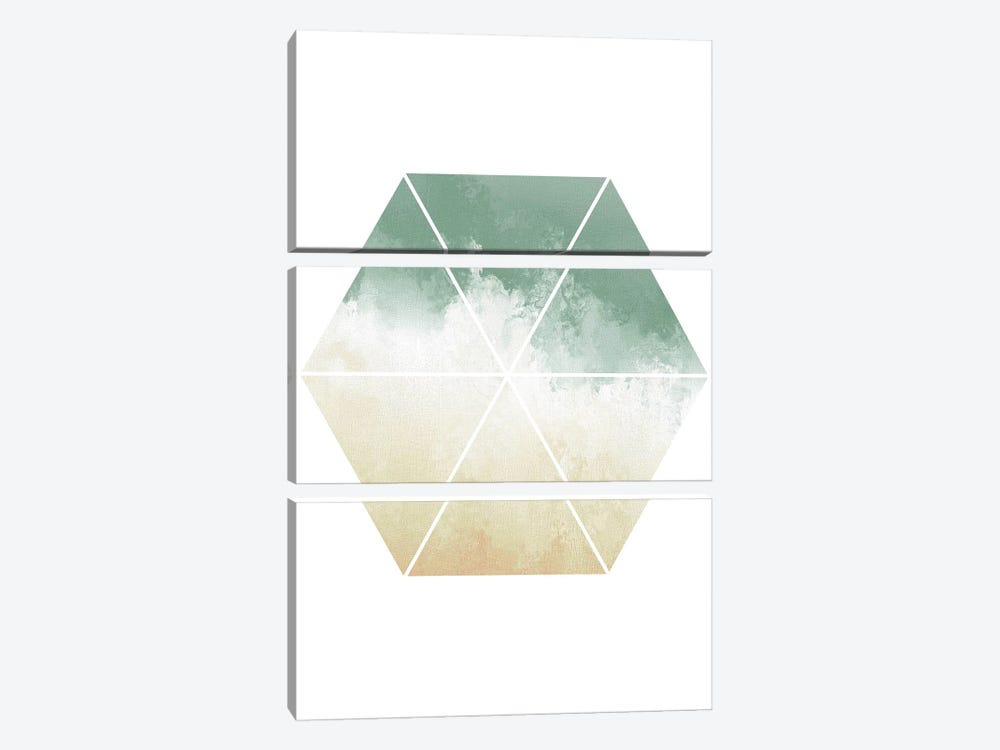Green And Beige Watercolor Hexagon by Pixy Paper 3-piece Canvas Art Print