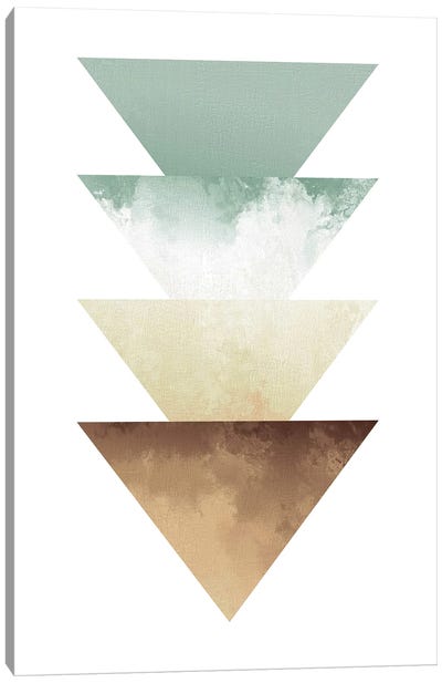 Green And Beige Watercolor Triangles Canvas Art Print - Pixy Paper