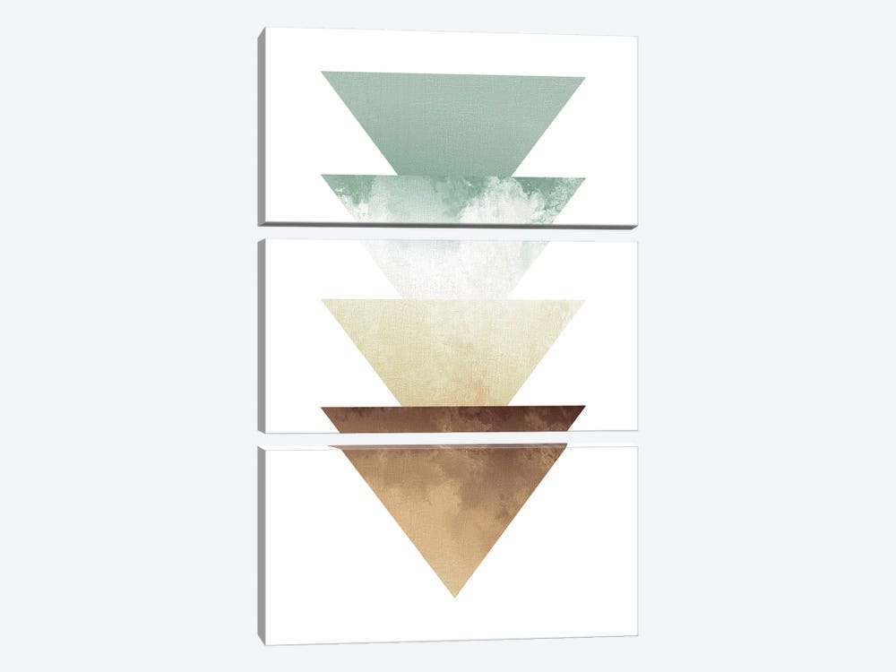 Green And Beige Watercolor Triangles by Pixy Paper 3-piece Canvas Wall Art