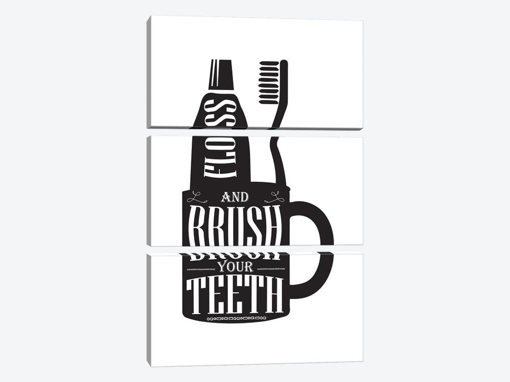Brush Your Teeth Silhouette by Pixy Paper 3-piece Canvas Print
