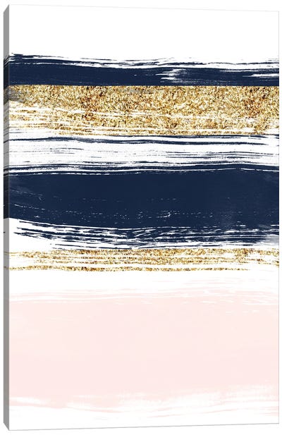 Lux Navy And Pink Paint Stripes Canvas Art Print - Gold & Pink Art