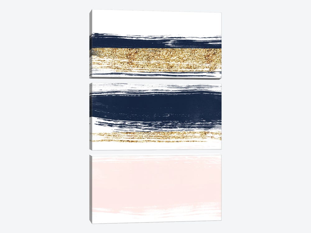 Lux Navy And Pink Paint Stripes by Pixy Paper 3-piece Canvas Artwork