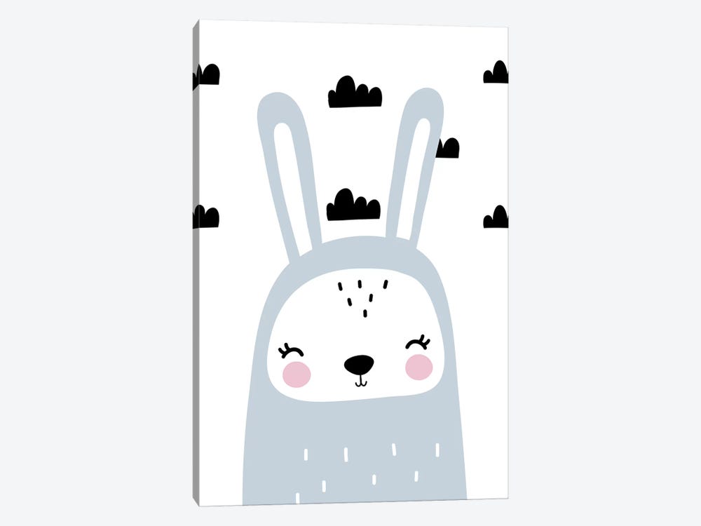 Bunny Blue With Clouds Scandi by Pixy Paper 1-piece Canvas Art