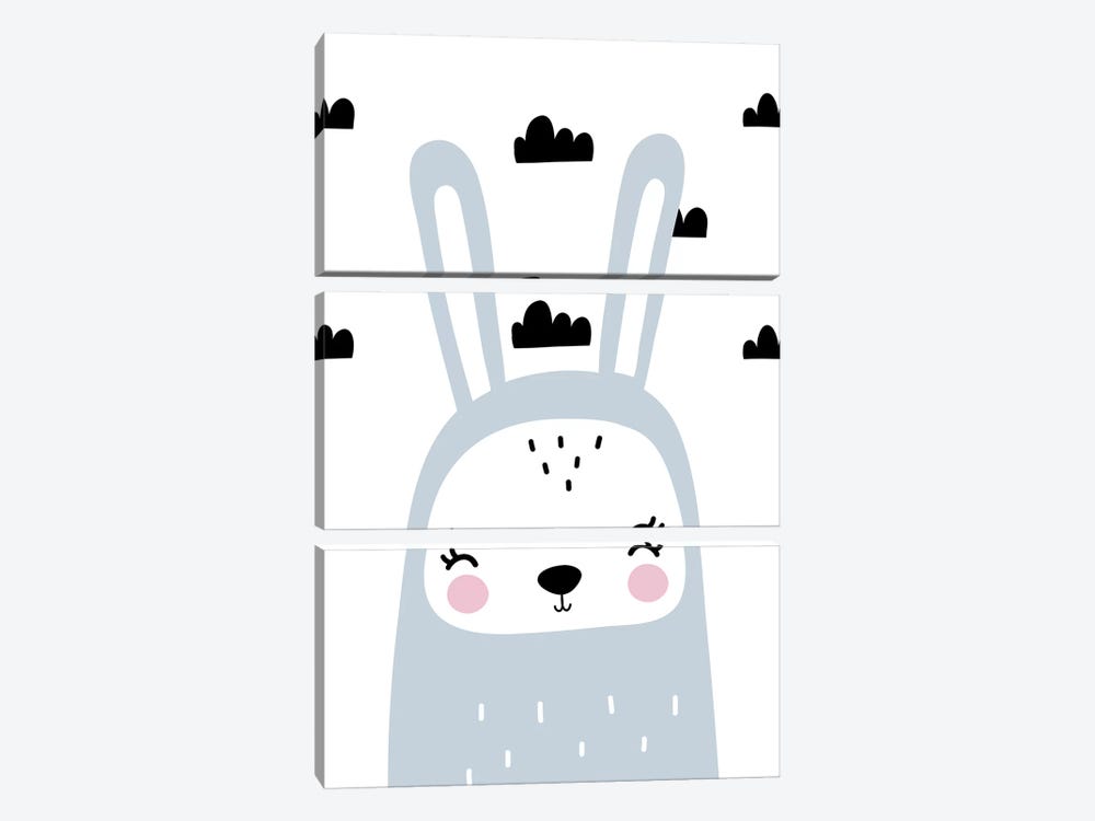 Bunny Blue With Clouds Scandi by Pixy Paper 3-piece Canvas Artwork