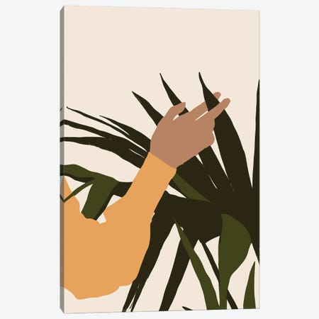 Mica Hand On Plant V Canvas Print #PXY1100} by Pixy Paper Canvas Artwork