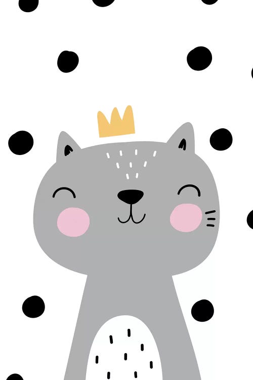 Cat With Crown Grey With Polka