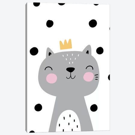 Cat With Crown Grey With Polka Canvas Print #PXY121} by Pixy Paper Art Print