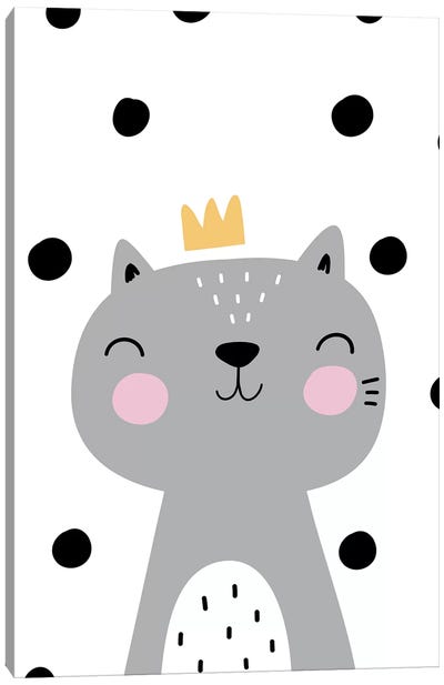 Cat With Crown Grey With Polka Canvas Art Print - Pixy Paper