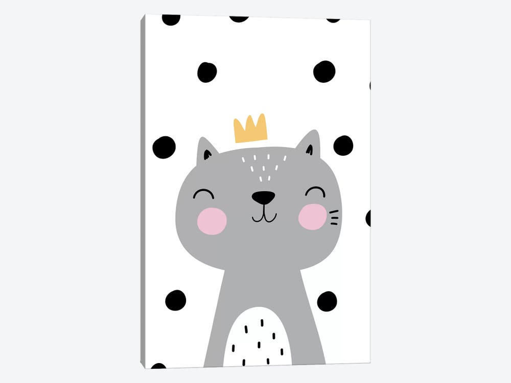 Cat With Crown Grey With Polka by Pixy Paper 1-piece Canvas Art