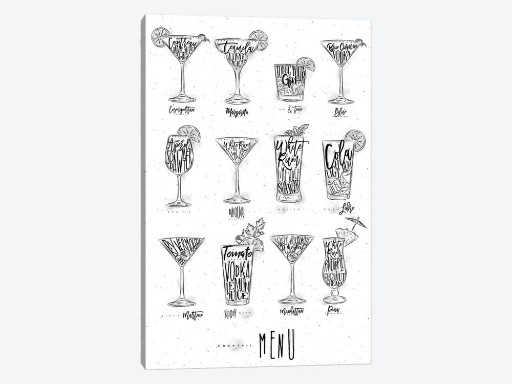 Cocktails Menu by Pixy Paper 1-piece Canvas Wall Art