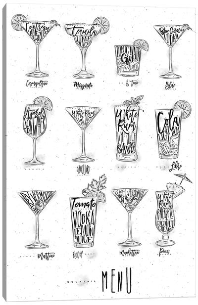 Cocktails Menu Canvas Art Print - Pixy Paper