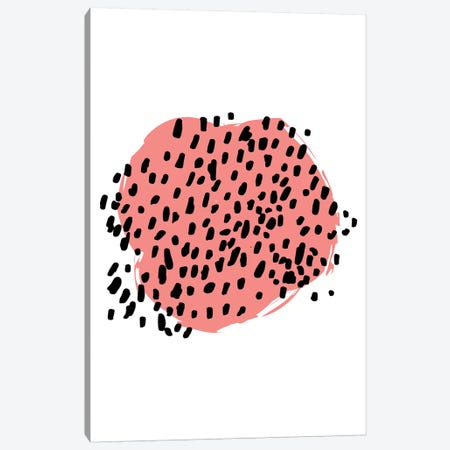 Coral With Black Polka Canvas Print #PXY134} by Pixy Paper Canvas Print