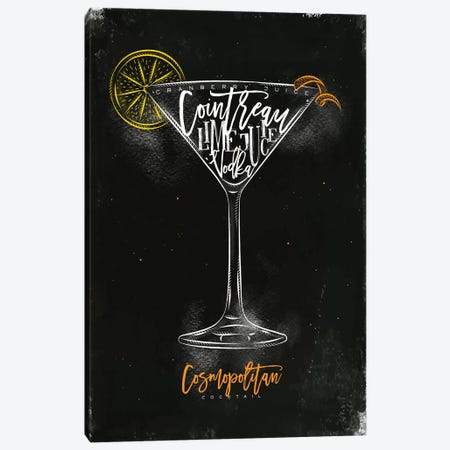 Cosmopolitan Cocktail Black Background Canvas Print #PXY135} by Pixy Paper Art Print