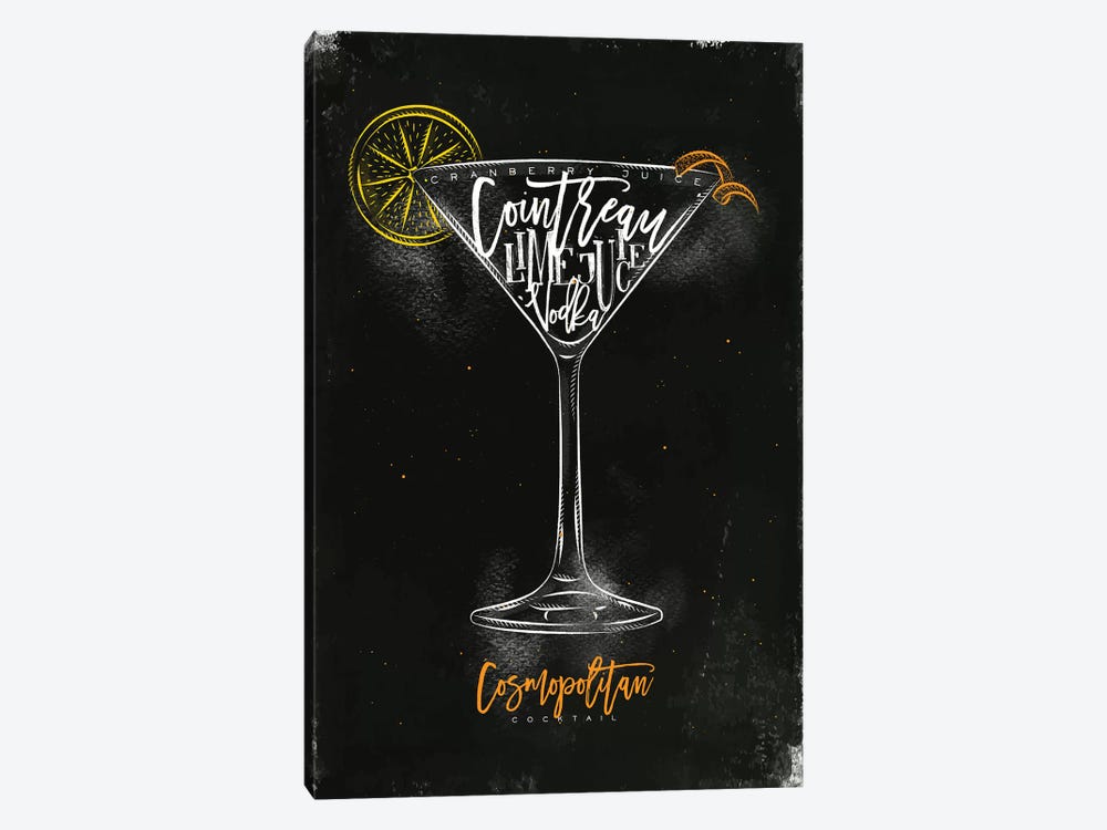 Cosmopolitan Cocktail Black Background by Pixy Paper 1-piece Canvas Print