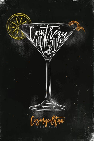 Cosmopolitan: Cosmopolitan Cocktail Black Background by Pixy Paper