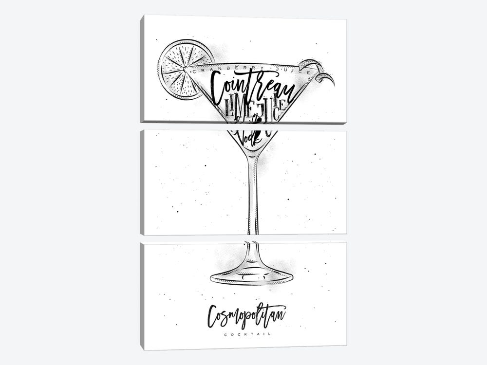 Cosmopolitan Cocktail White Background by Pixy Paper 3-piece Canvas Wall Art
