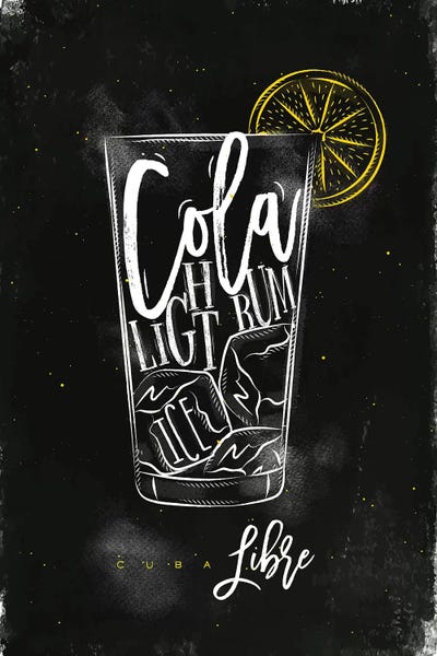 Cuba Libre Cocktail Black Background by Pixy Paper art print