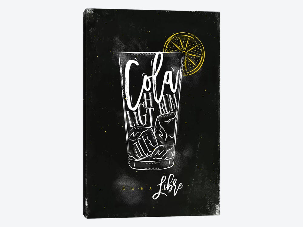 Cuba Libre Cocktail Black Background by Pixy Paper 1-piece Canvas Art