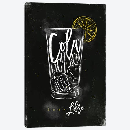 Cuba Libre Cocktail Black Background Canvas Print #PXY138} by Pixy Paper Canvas Art
