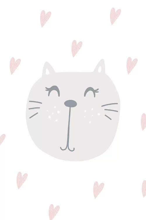 Cute Cat With Hearts by Pixy Paper wall art