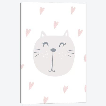 Cute Cat With Hearts Canvas Print #PXY140} by Pixy Paper Canvas Art Print