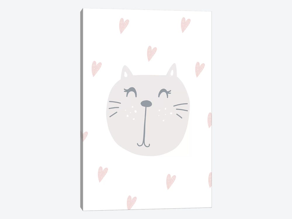 Cute Cat With Hearts by Pixy Paper 1-piece Art Print
