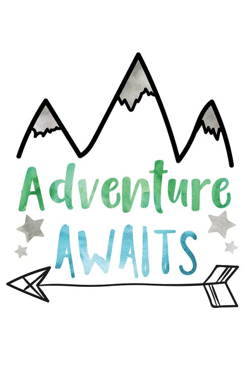 Adventure Awaits Green & Blue Watercolour by Pixy Paper wall art