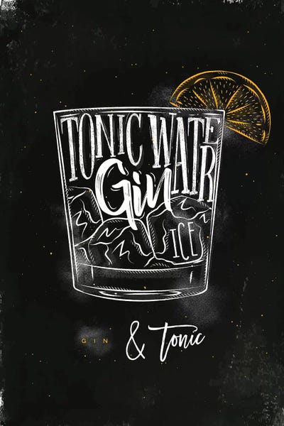 Gin & Tonic Cocktail Black Background by Pixy Paper framed wall art