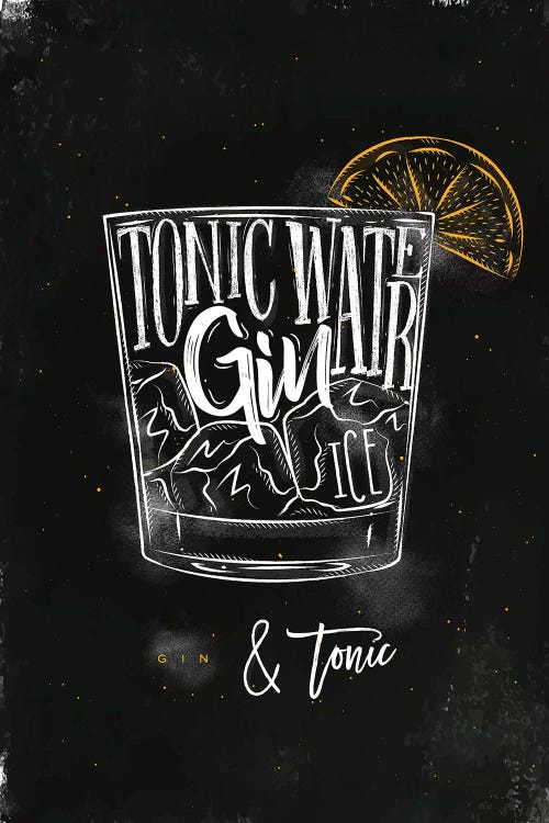 Gin & Tonic Cocktail Black Background