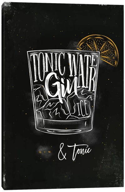 Gin & Tonic Cocktail Black Background Canvas Art Print - Gin & Tonic