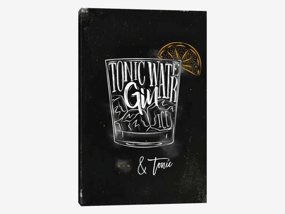Gin & Tonic Cocktail Black Background by Pixy Paper 1-piece Art Print