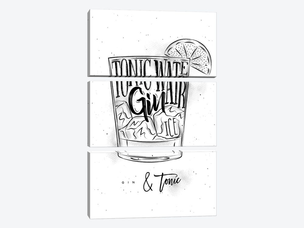 Gin & Tonic Cocktail White Background by Pixy Paper 3-piece Canvas Print