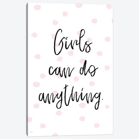 Girls Can Pink Polka Canvas Print #PXY203} by Pixy Paper Canvas Artwork