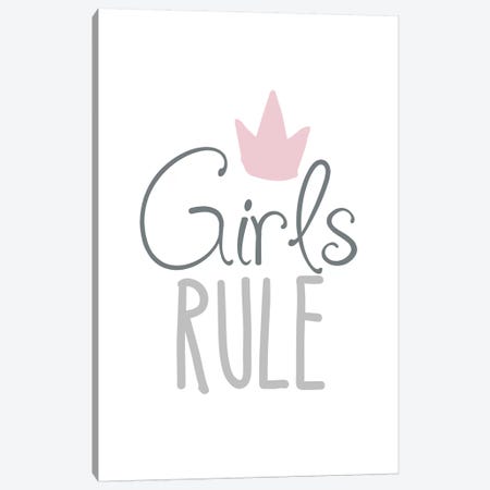 Girls Rule Pink And Grey Canvas Print #PXY204} by Pixy Paper Art Print